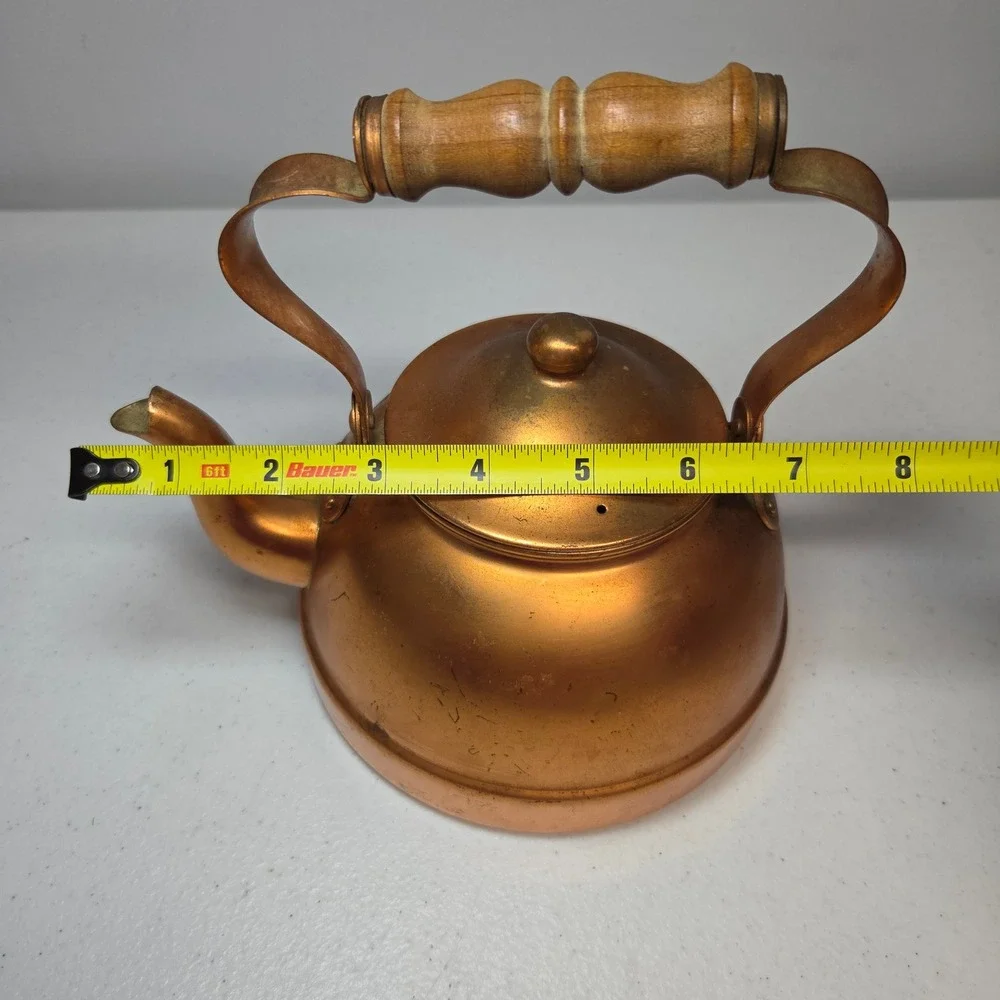 Portugal‎ Copper Teapot Vintage Tea Kettle with Wooden Handle Retro Rustic